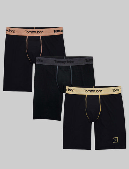 Tommy John Men's Underwear, Boxer Brief, Second Skin Fabric with 8 Inseam,  Black/Turbulence Colorblock, Small : : Fashion